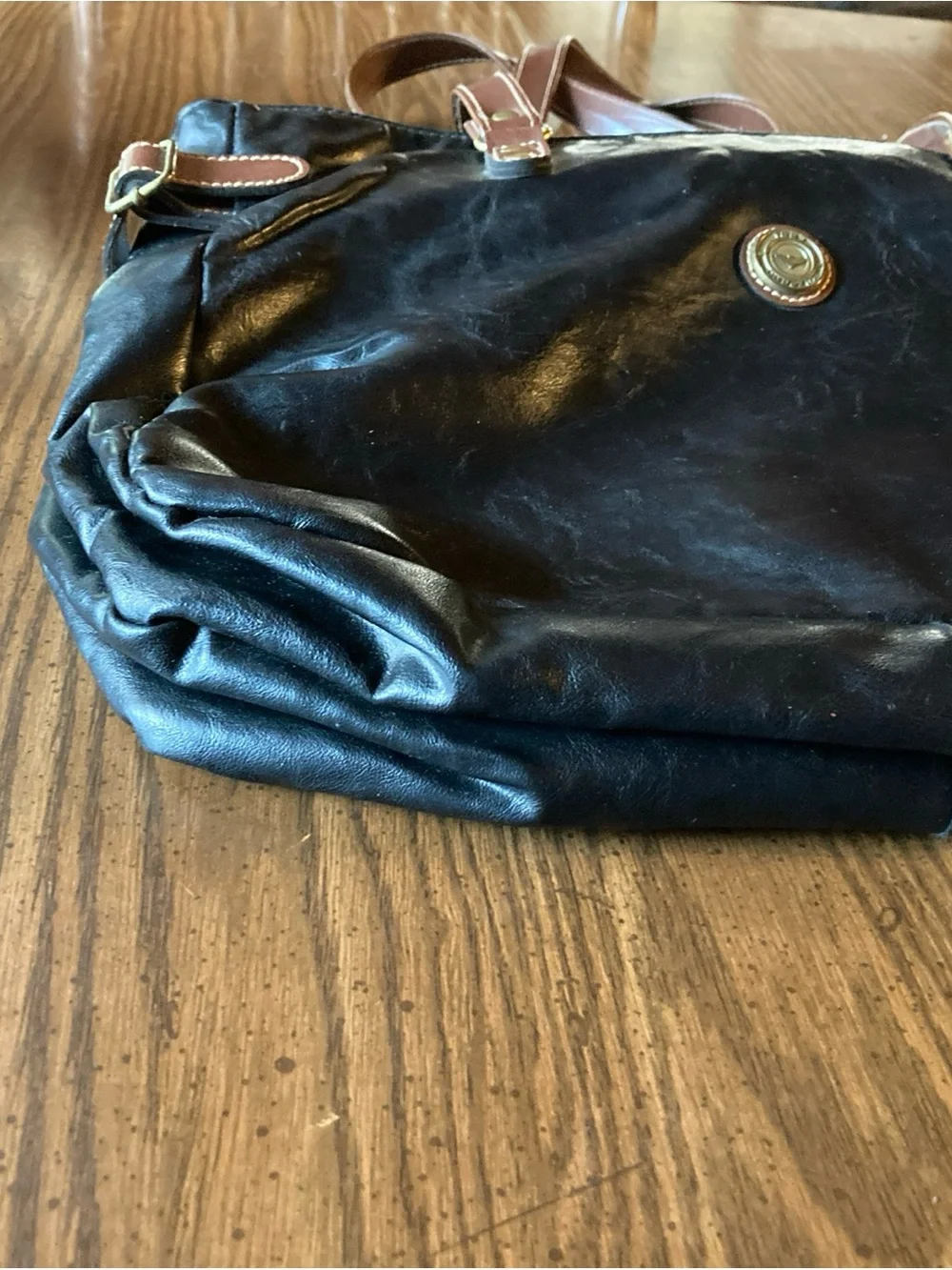 Intake 80-90s capezio Black Leather Tote hobo shoulder bag with Brown Straps